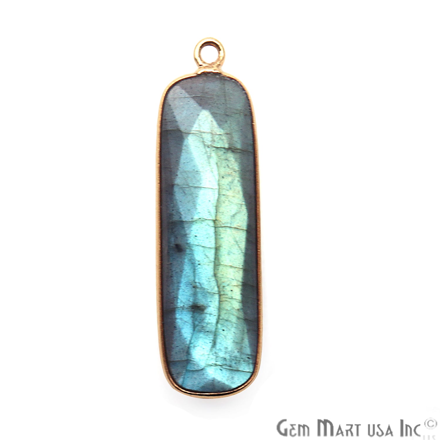 Labradorite Bar Charm 32x8mm Gold Plated Single Bail Gemstone Connector - GemMartUSA