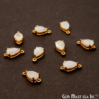 Rainbow Moonstone Prong Setting Gold Plated Flashy Gemstone Connector - GemMartUSA