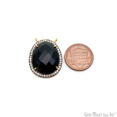 Oval Gemstone With Oxidized Setting Of Pave Cubic Zirconia 27x22mm Gold Plated Bail Connector