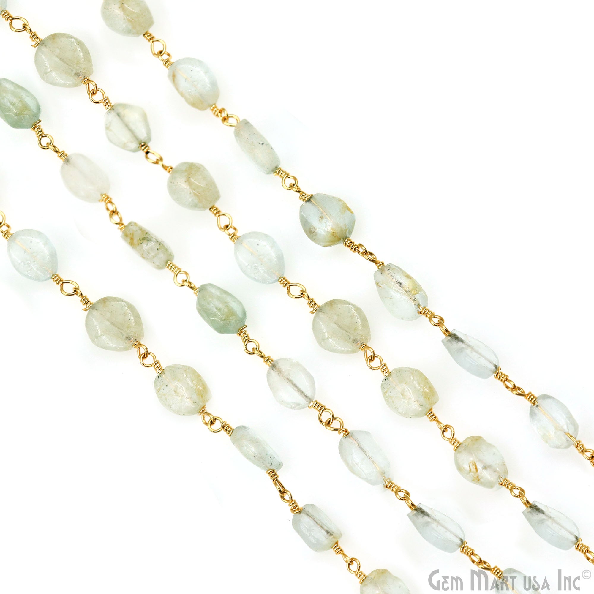 Aquamarine 8x5mm Tumble Beads Gold Plated Rosary Chain