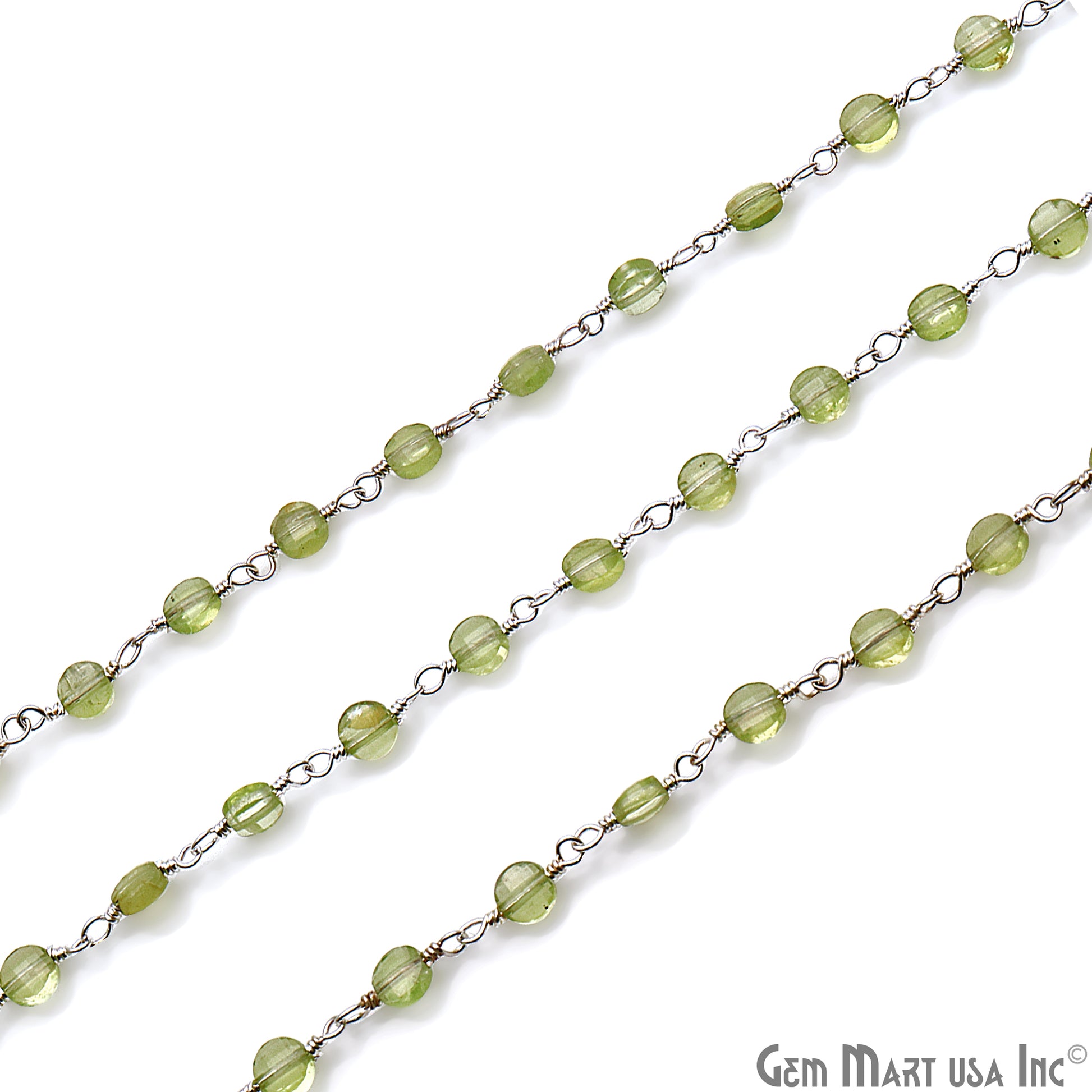 Peridot Faceted 3-4mm Silver Wire Wrapped Rosary Chain - GemMartUSA