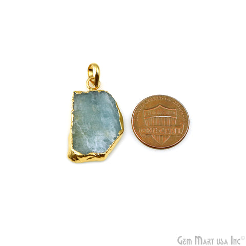 Aquamarine Free Form shape 30x18mm Gold Electroplated Gemstone Single Bail Pendant