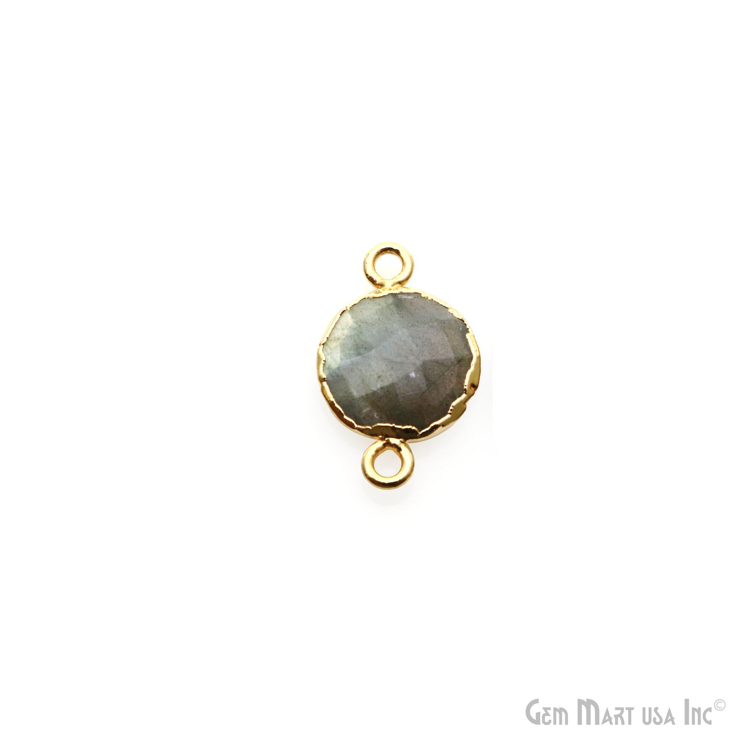 Labradorite Round 12mm Gold Electroplated Double Bail Gemstone Connector