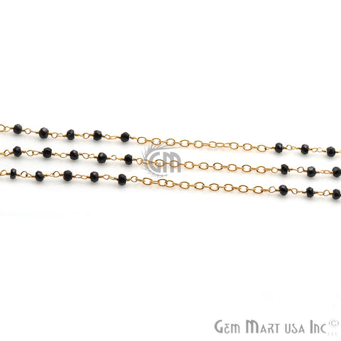 Black Spinel Beads Gemstone Beaded Gold Plated Wire Wrapped Rosary Chain