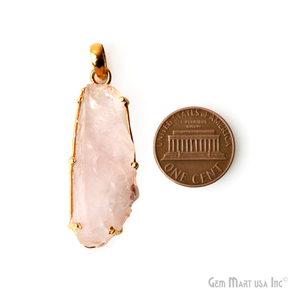 Natural Morganite Organic 42x15mm Gold Plated Prong Setting Single Bail Gemstone Pendant