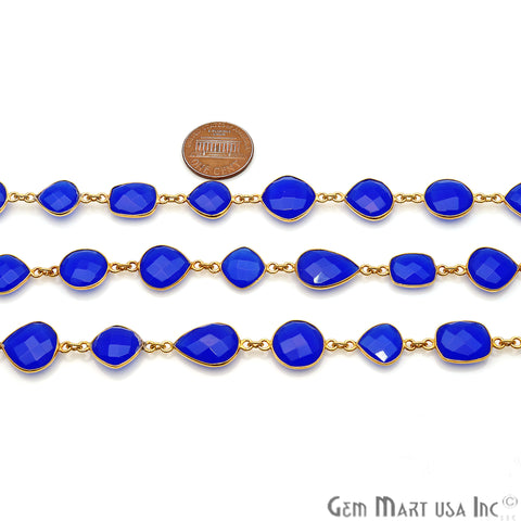 Blue Chalcedony 10-15mm Gold Plated Mix Shape Bezel Continuous Connector Chain - GemMartUSA (764260941871)
