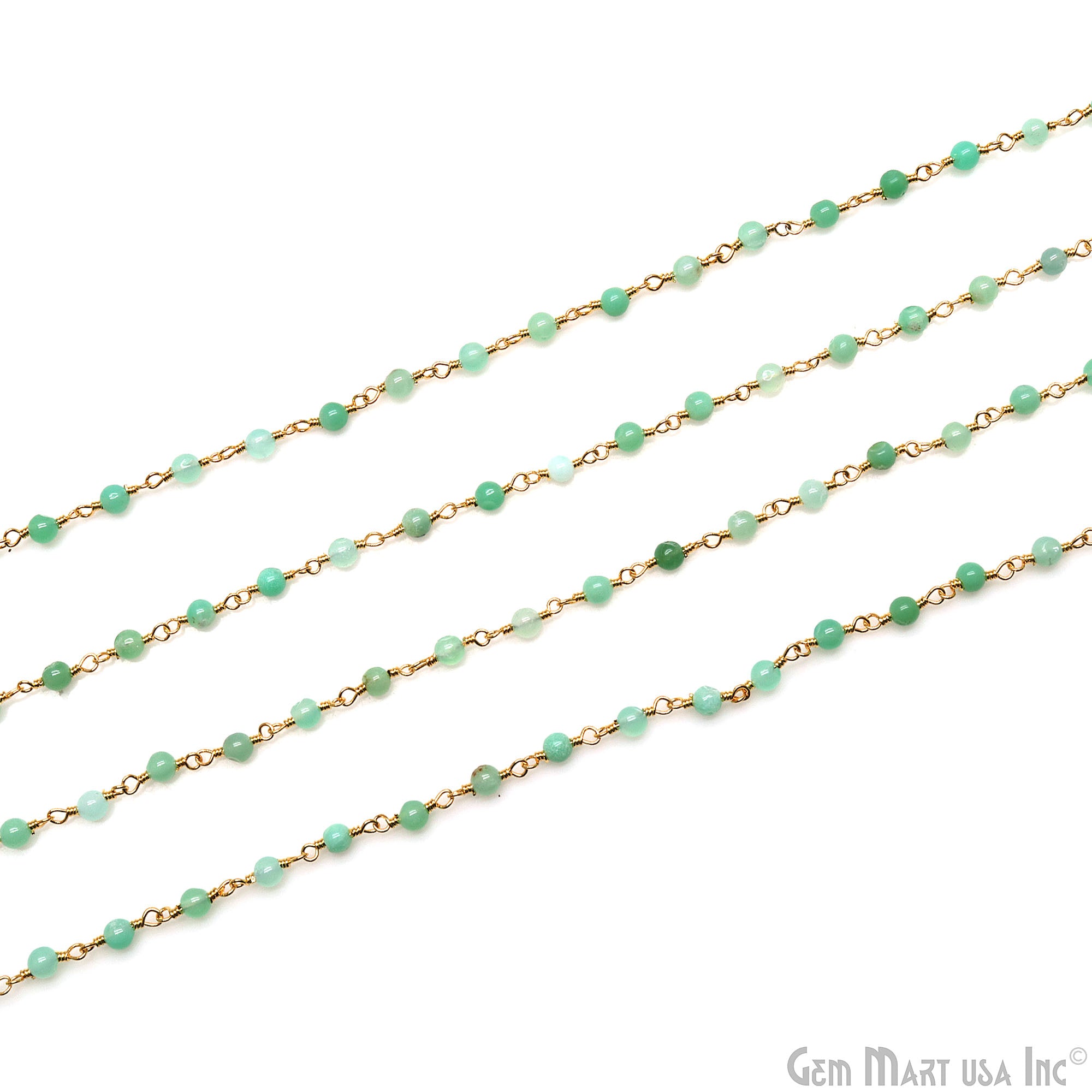 Chrysoprase Cabochon 3.5mm Gold Wire Wrapped Rosary Chain
