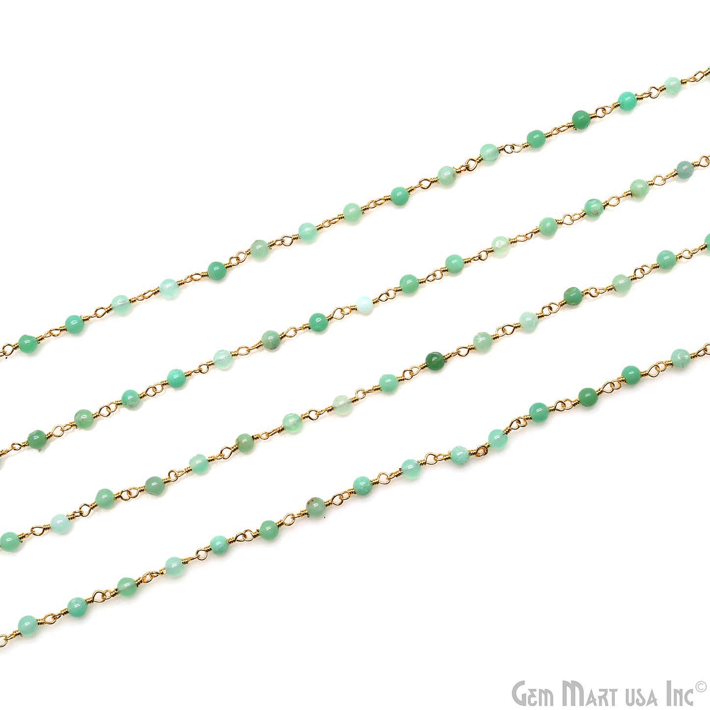 Chrysoprase Cabochon 3.5mm Gold Wire Wrapped Rosary Chain