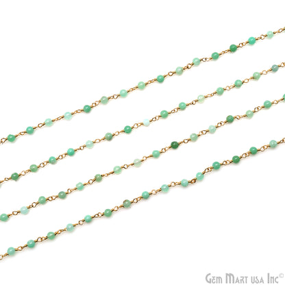 Chrysoprase Cabochon 3.5mm Gold Wire Wrapped Rosary Chain