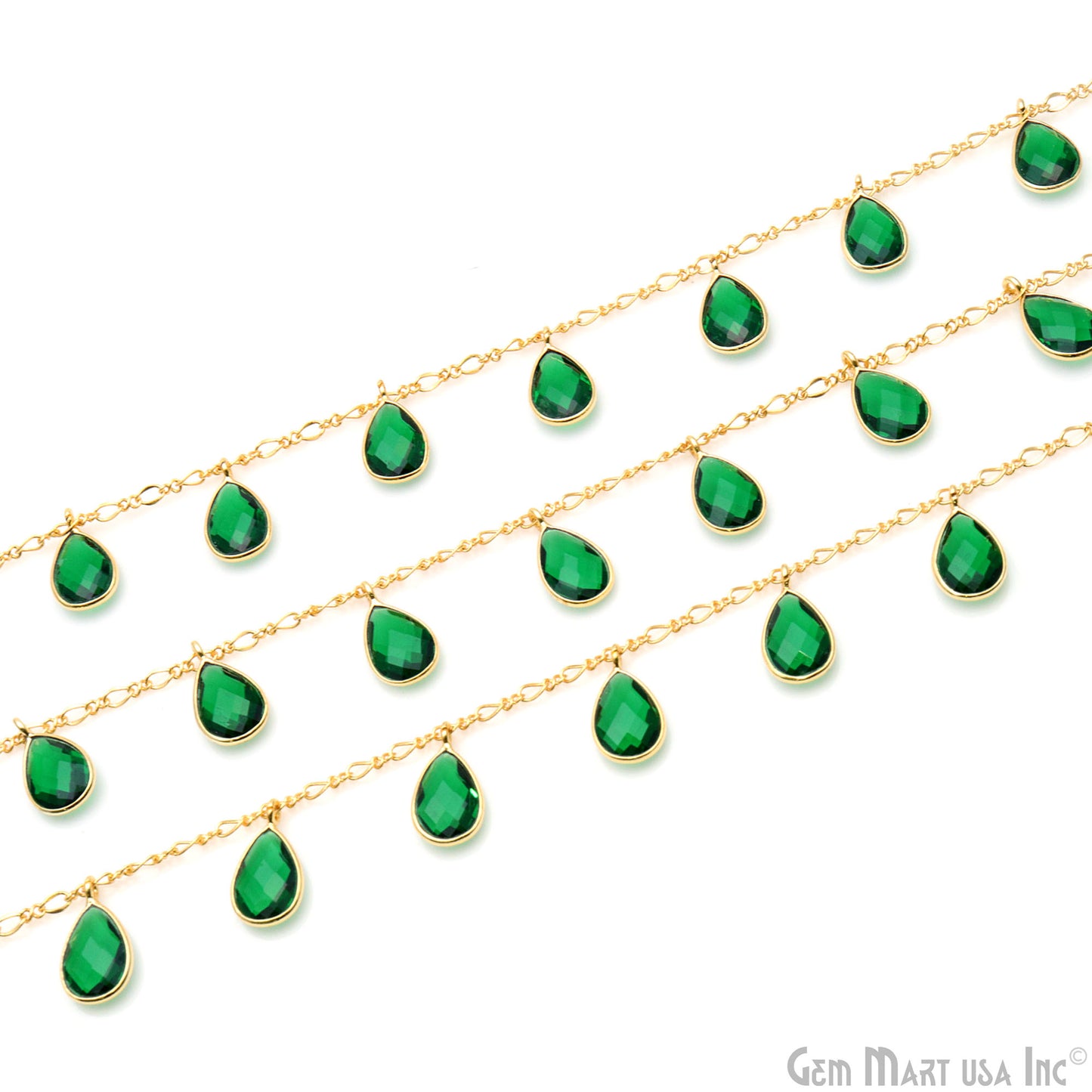 Emerald Pears Gold Bezel Connector Dangle Rosary Chain