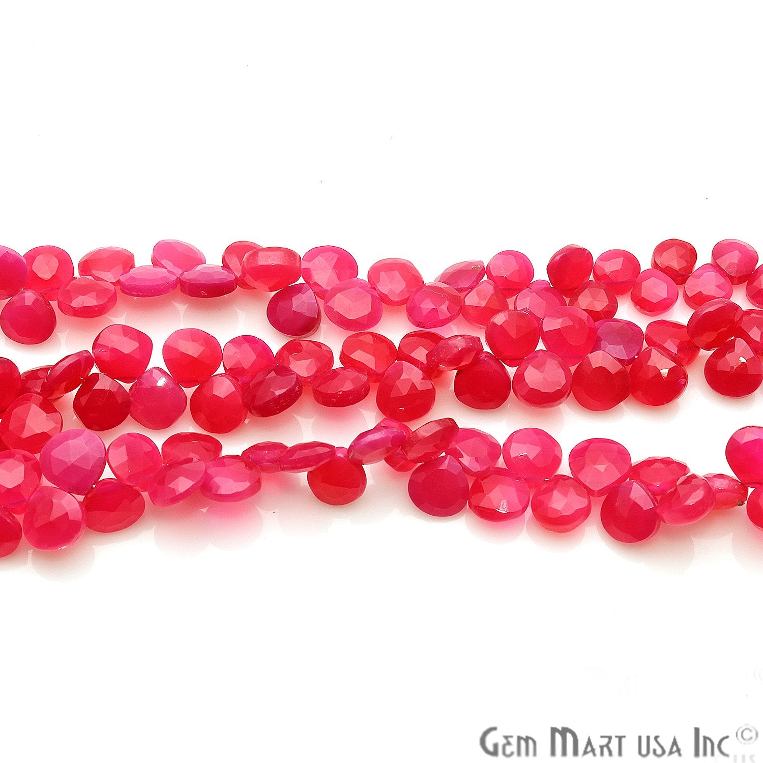 Hot Pink Chalcedony Heart Shape Gemstone Bead 7-8mm Rondelle Beads - GemMartUSA