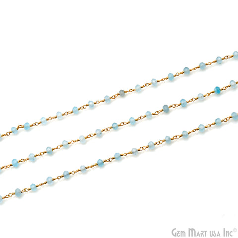 Light Blue Jade 4mm Faceted Beads Gold Wire Wrapped Rosary