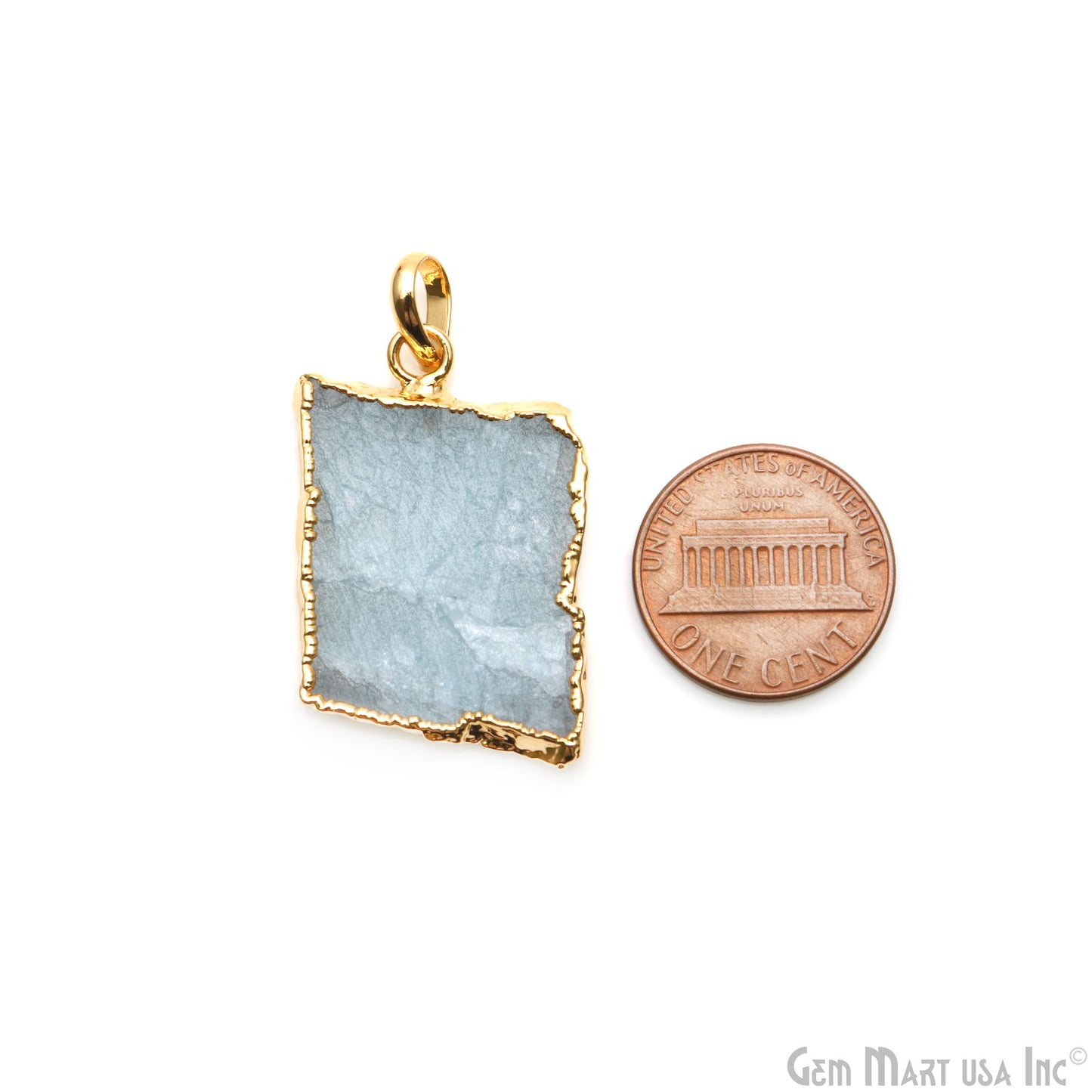 Aquamarine Free Form shape 30x20mm Gold Electroplated Gemstone Single Bail Pendant