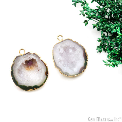 Geode Druzy 35x27mm Organic Gold Electroplated Single Bail Gemstone Earring Connector 1 Pair