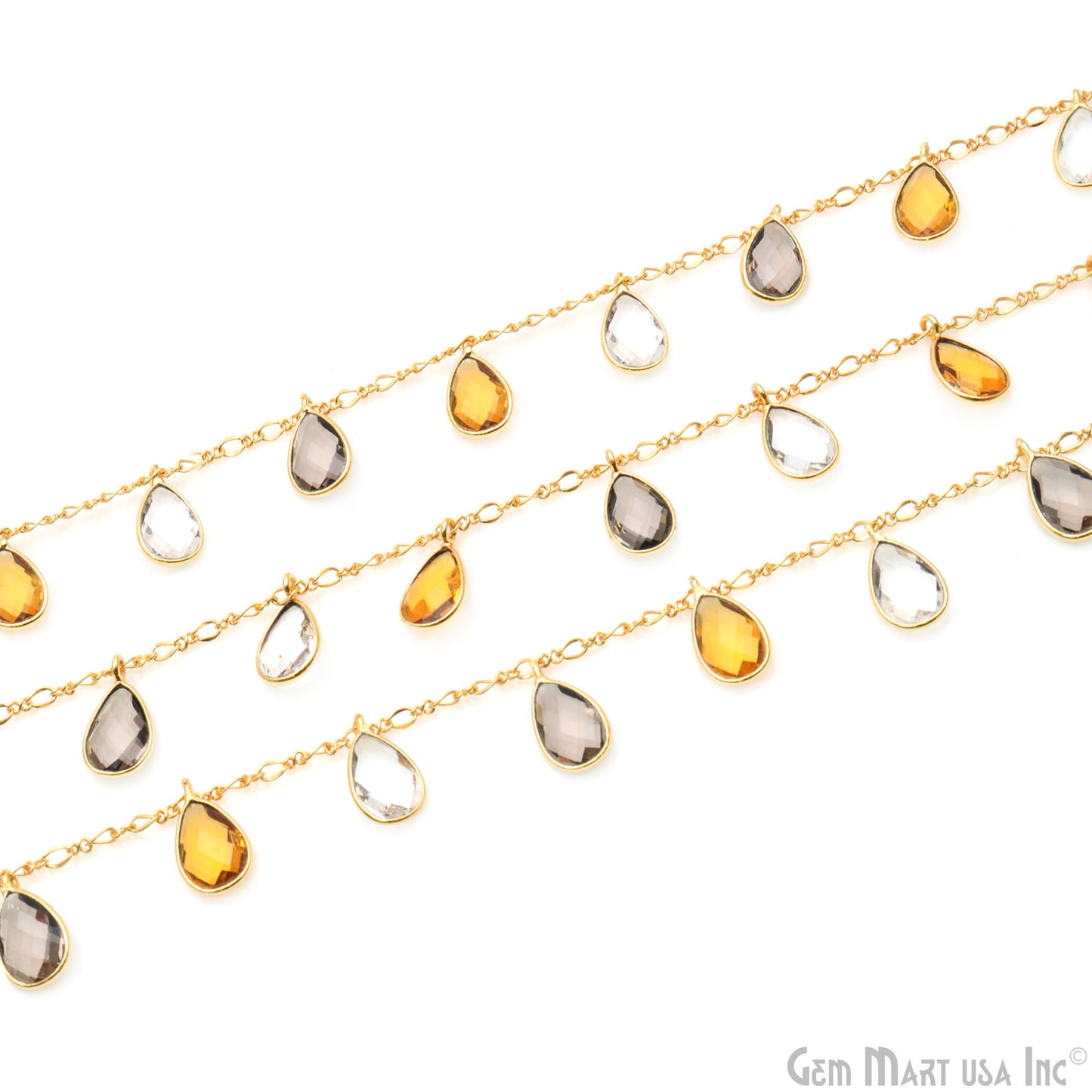 Citrine & Crystal Pears Gold Bezel Connector Dangle Rosary Chain