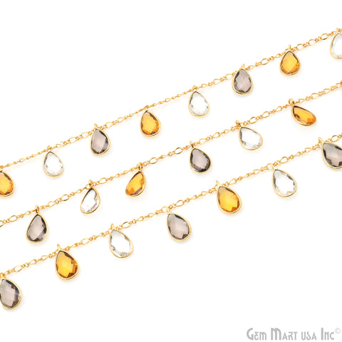 Citrine & Crystal Pears Bezel Connector Dangle Rosary Chain
