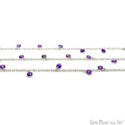 Amethyst Heart 5mm Silver Wire Wrapped Dangle Rosary Chain