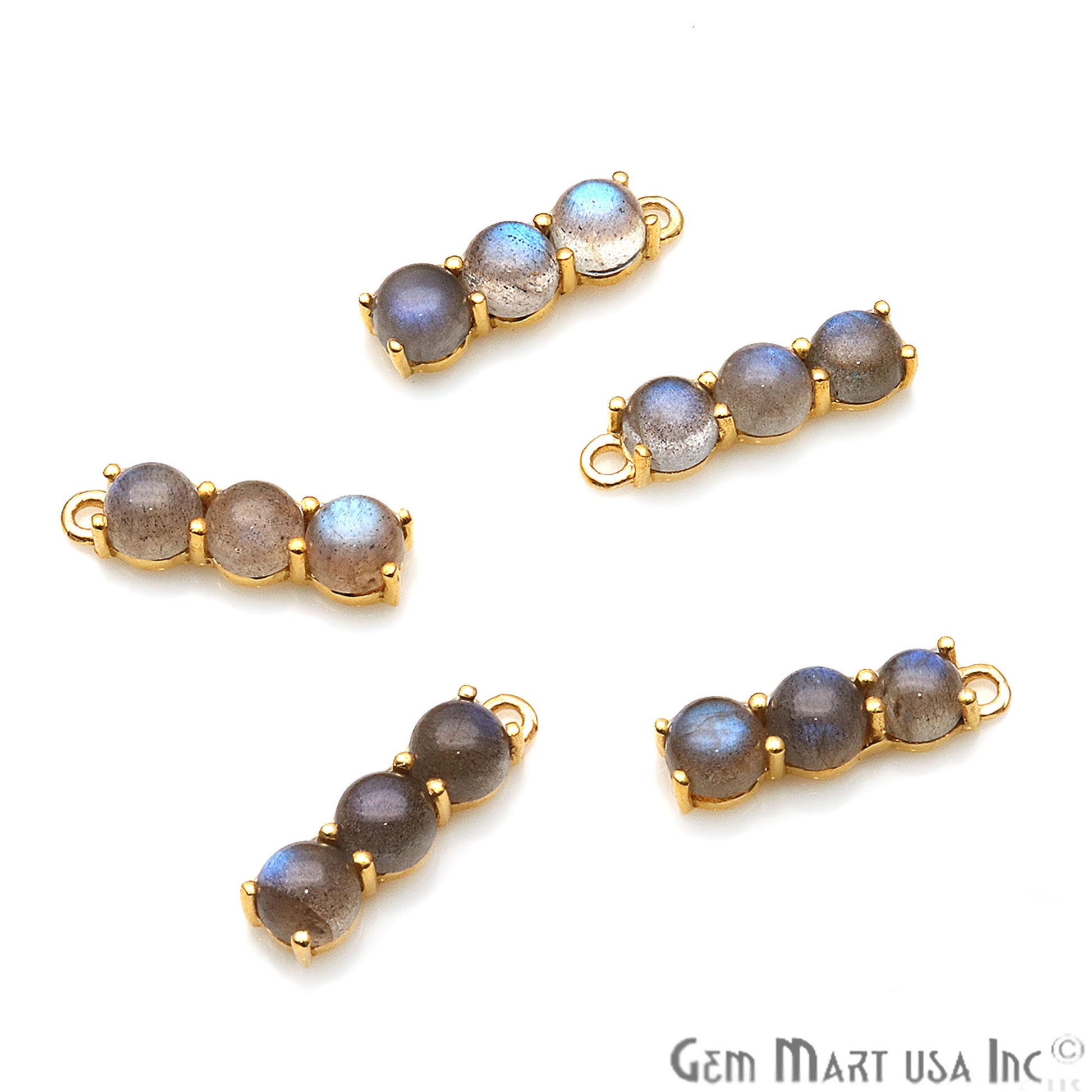 Labradorite Gemstone 22x6mm Prong Setting Gold Plated Component Connector - GemMartUSA