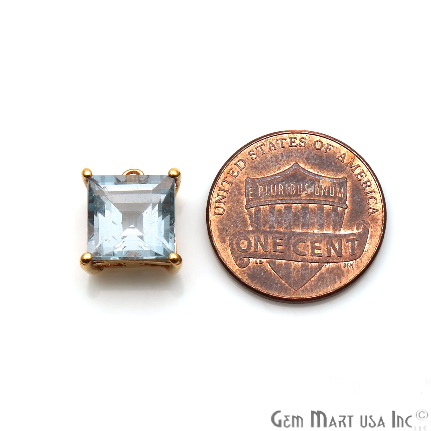 Blue Topaz 9mm Square Gold Plated Prong Setting Gemstone Connector (Pick Bail) - GemMartUSA