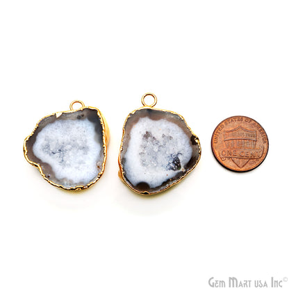 Geode Druzy 31x28mm Organic Gold Electroplated Single Bail Gemstone Earring Connector 1 Pair