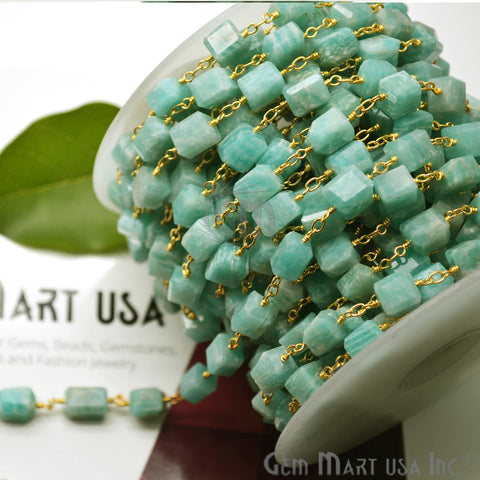 Amazonite Large Beads Gold Wire Wrapped Rosary Chain