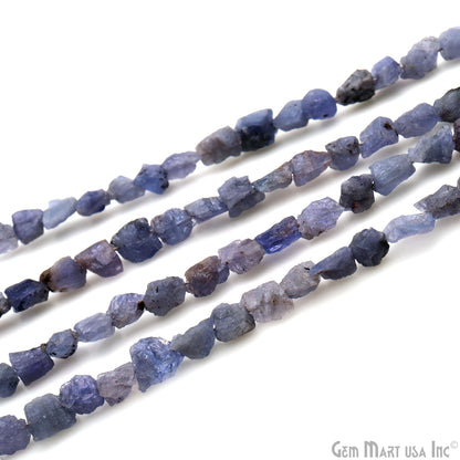 Tanzanite Rough Beads, 8 Inch Gemstone Strands, Drilled Strung Briolette Beads, Free Form, 7x5mm