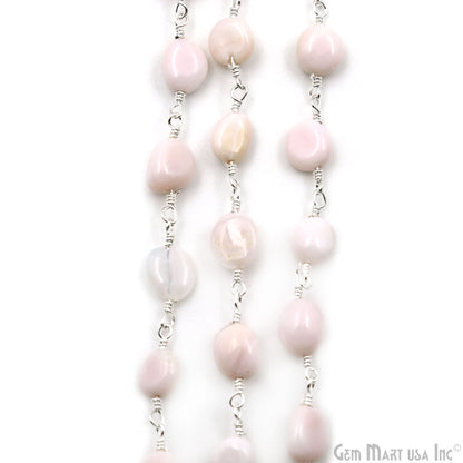 Pink Opal Tumble Beads 8x5mm Silver Plated Gemstone Rosary Chain