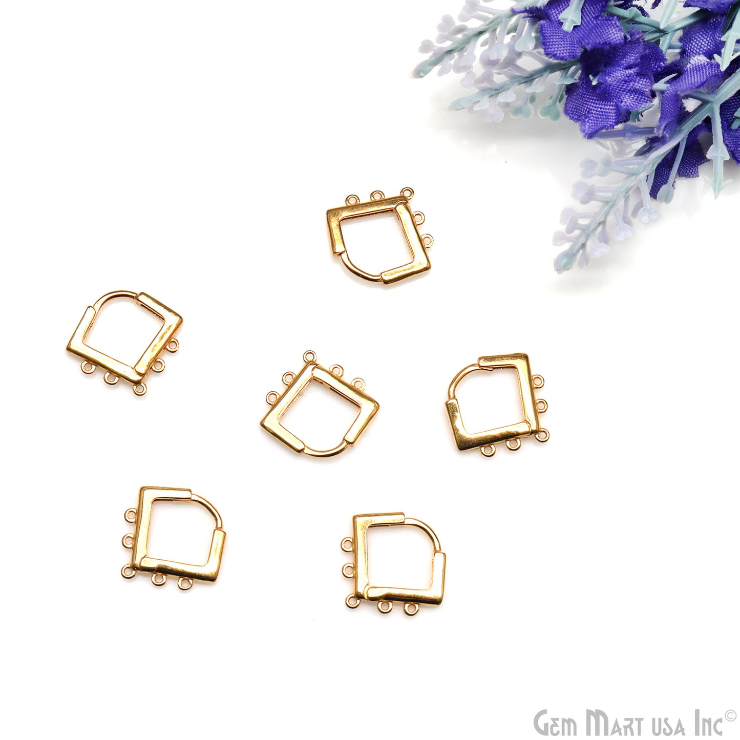 DIY Square 5 Loop Hoop Clasp Finding Studs Gold Plated Hoop Earring 1 Pair