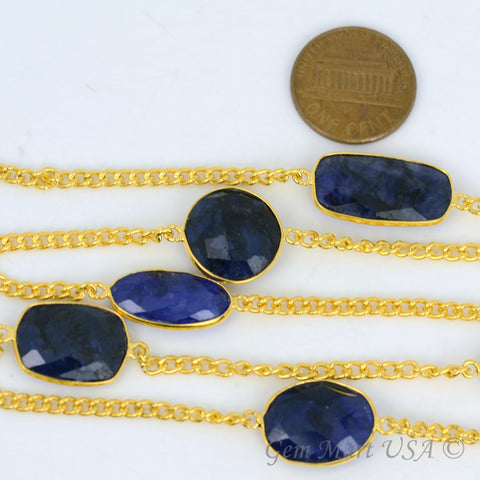 Sapphire 15mm Gold Plated Bezel Link Connector Chain - GemMartUSA (764201107503)