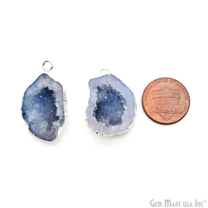 Geode Druzy 31x20mm Organic Silver Electroplated Single Bail Gemstone Earring Connector 1 Pair