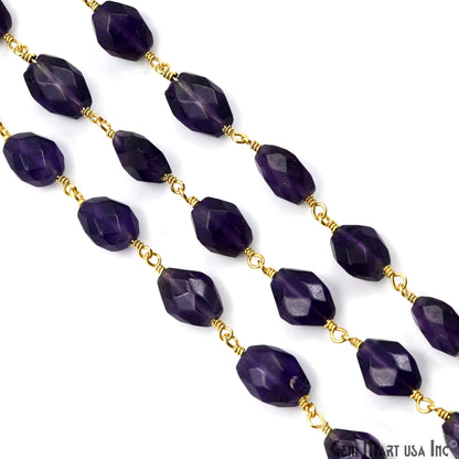 Amethyst Faceted Beads 6x8mm Gold Wire Wrapped Rosary Chain