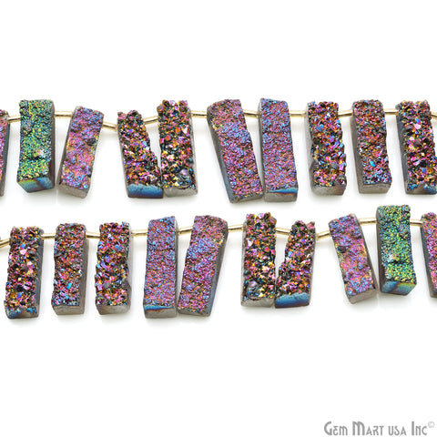 Purple Druzy Rectangle Beads, 8 Inch Gemstone Strands, Drilled Strung Briolette Beads, Rectangle Shape, 25X8mm