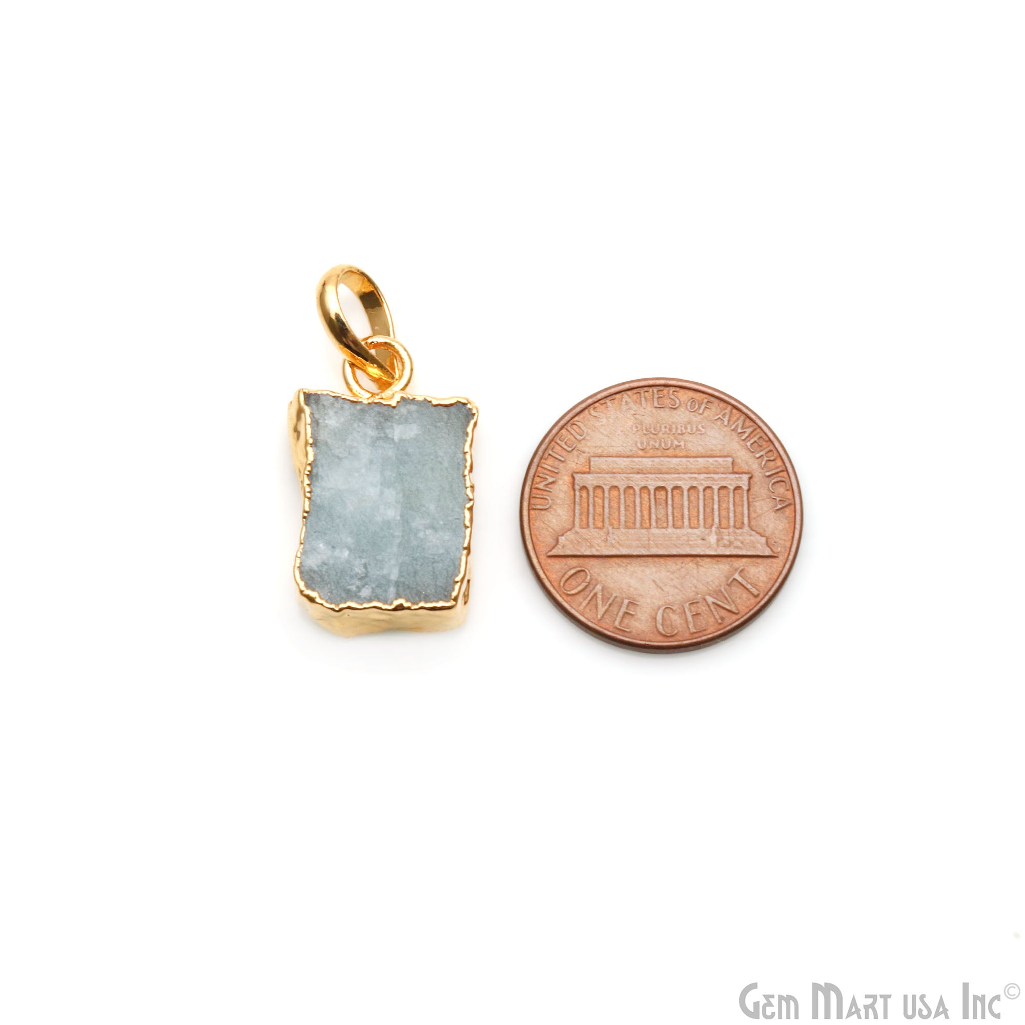 Aquamarine Free Form shape 19x12mm Gold Electroplated Gemstone Single Bail Pendant