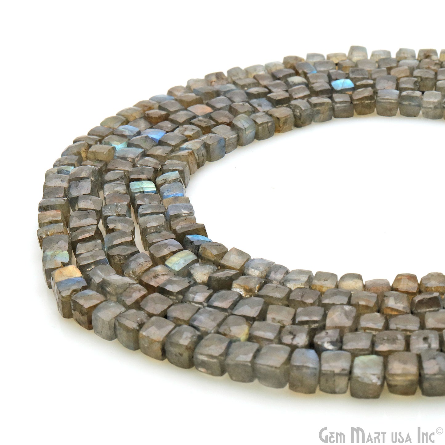 Labradorite Cube Beads, 10.5 Inch Gemstone Strands, Drilled Strung Briolette Beads, Cube Shape, 4-5mm