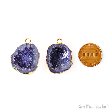 Geode Druzy 20x28mm Organic Gold Electroplated Single Bail Gemstone Earring Connector 1 Pair