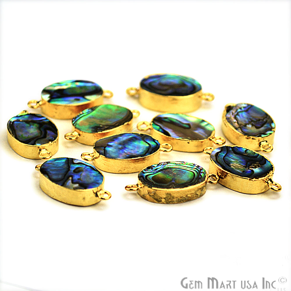 Abalone 13x18mm Oval Shape Gold Electroplated Double Bail Gemstone Connector - GemMartUSA