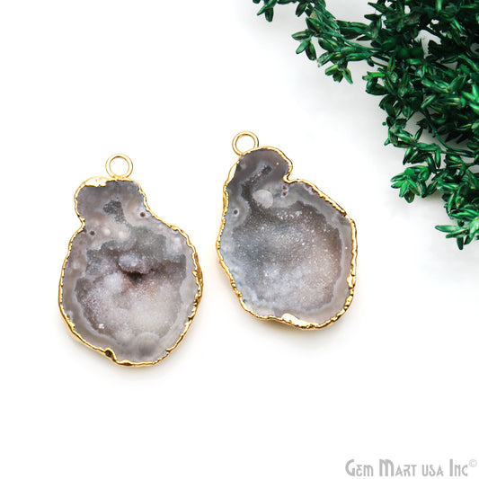 Geode Druzy 41x25mm Organic Gold Electroplated Single Bail Gemstone Earring Connector 1 Pair