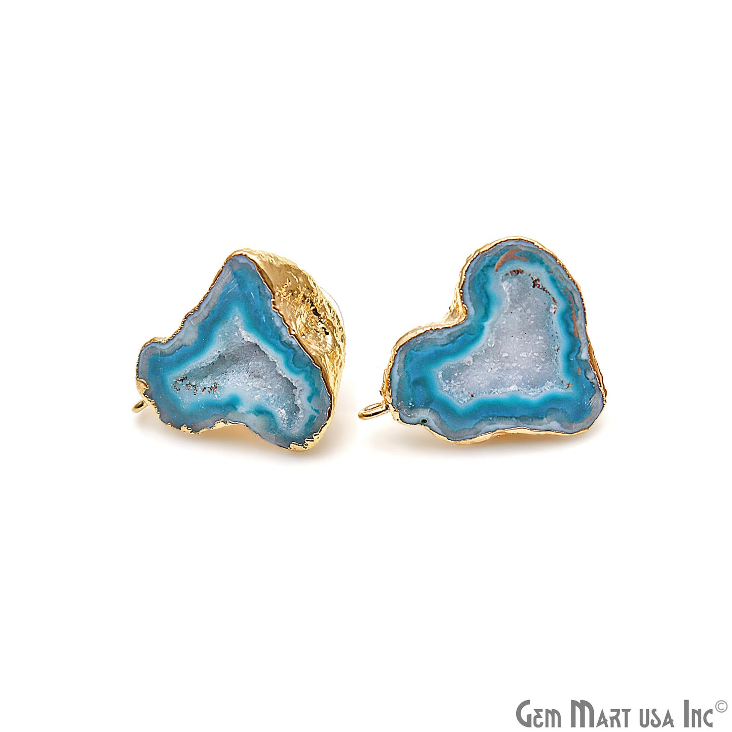 DIY Agate Slice Geode Druzy 30x24mm Gold Electroplated Loop Connector Studs Earrings - GemMartUSA