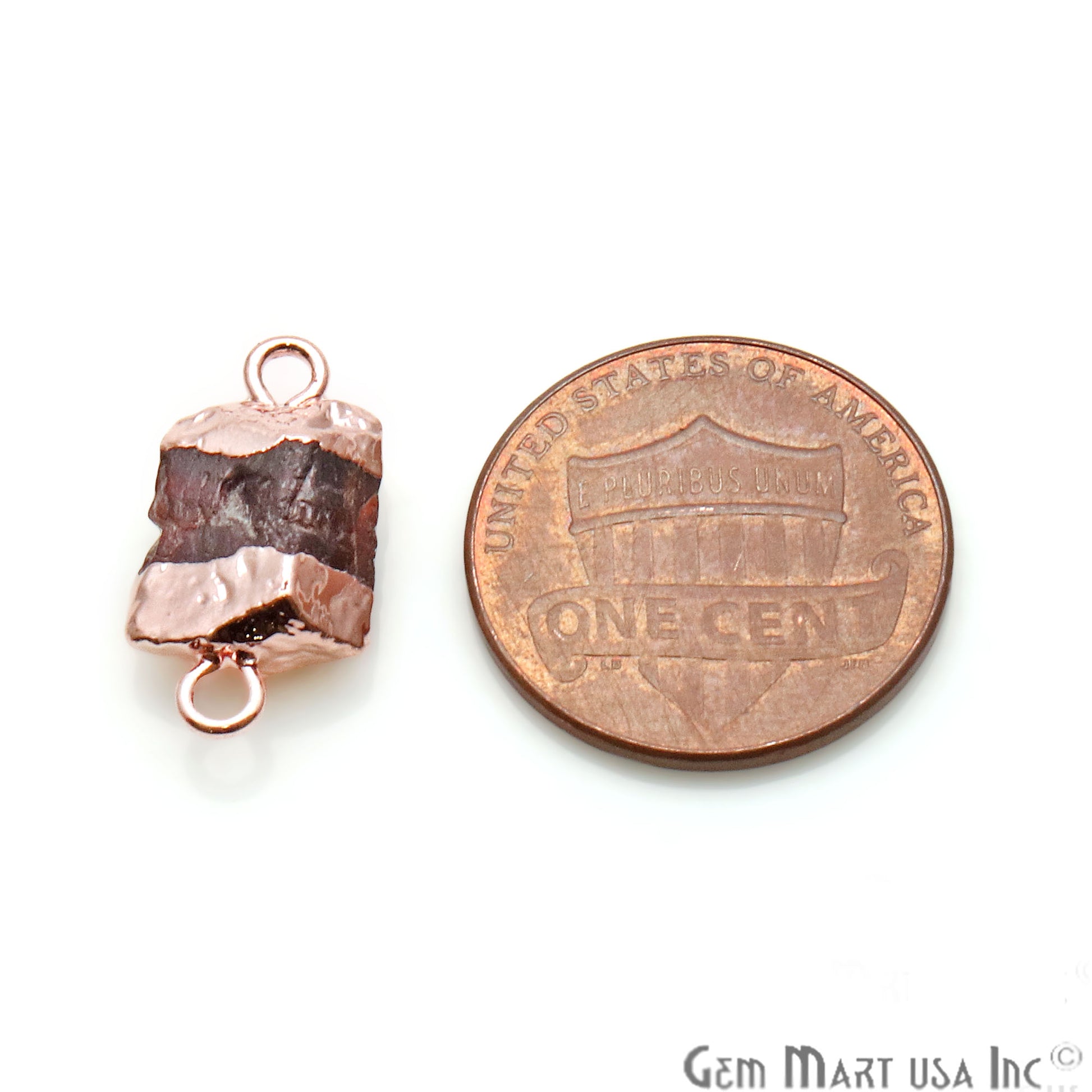 Rough Garnet Gemstone 15x9mm Organic Rose Gold Edged Connector - GemMartUSA