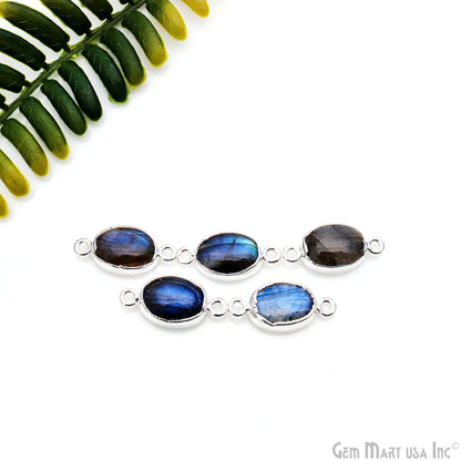 Flashy Labradorite 22x10mm Cabochon Oval Double Bail Silver Electroplated Gemstone Connector