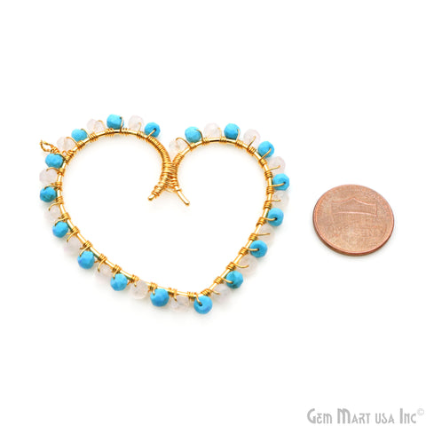 DIY Heart Shaped Hoop Beaded 57x51mm Gold Wire Wrapped Jewelry Connector