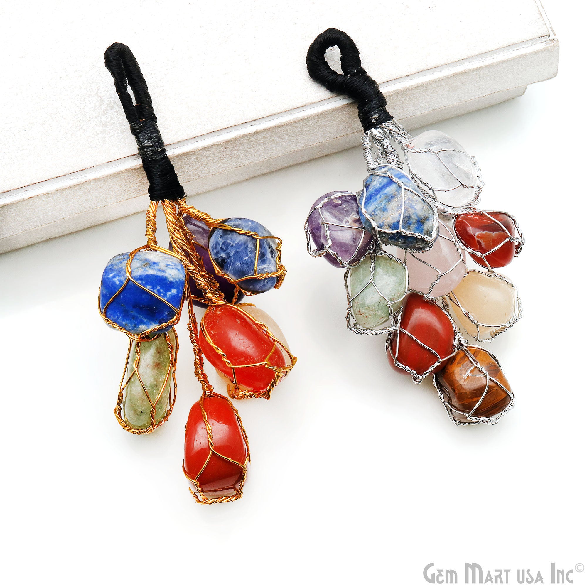 7 Chakra Car Hanger Wire Wrapped Tumbled Cage Sun Catcher car hanger