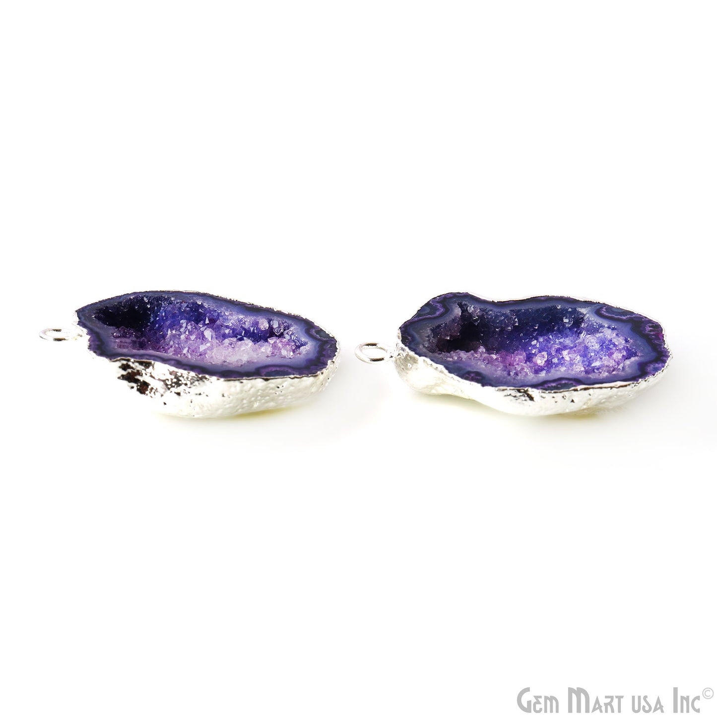 Geode Druzy 28x38mm Organic Silver Electroplated Single Bail Gemstone Earring Connector 1 Pair