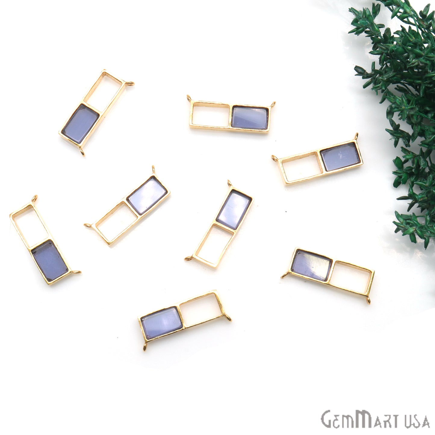 Gemstone Bar 23x8mm Rectangle Gold Plated Double Bail Pendant Connector