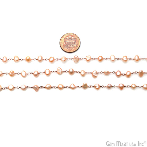 Pink Pearl Free Form 5-6mm Rose Gold Plated Beads Rosary