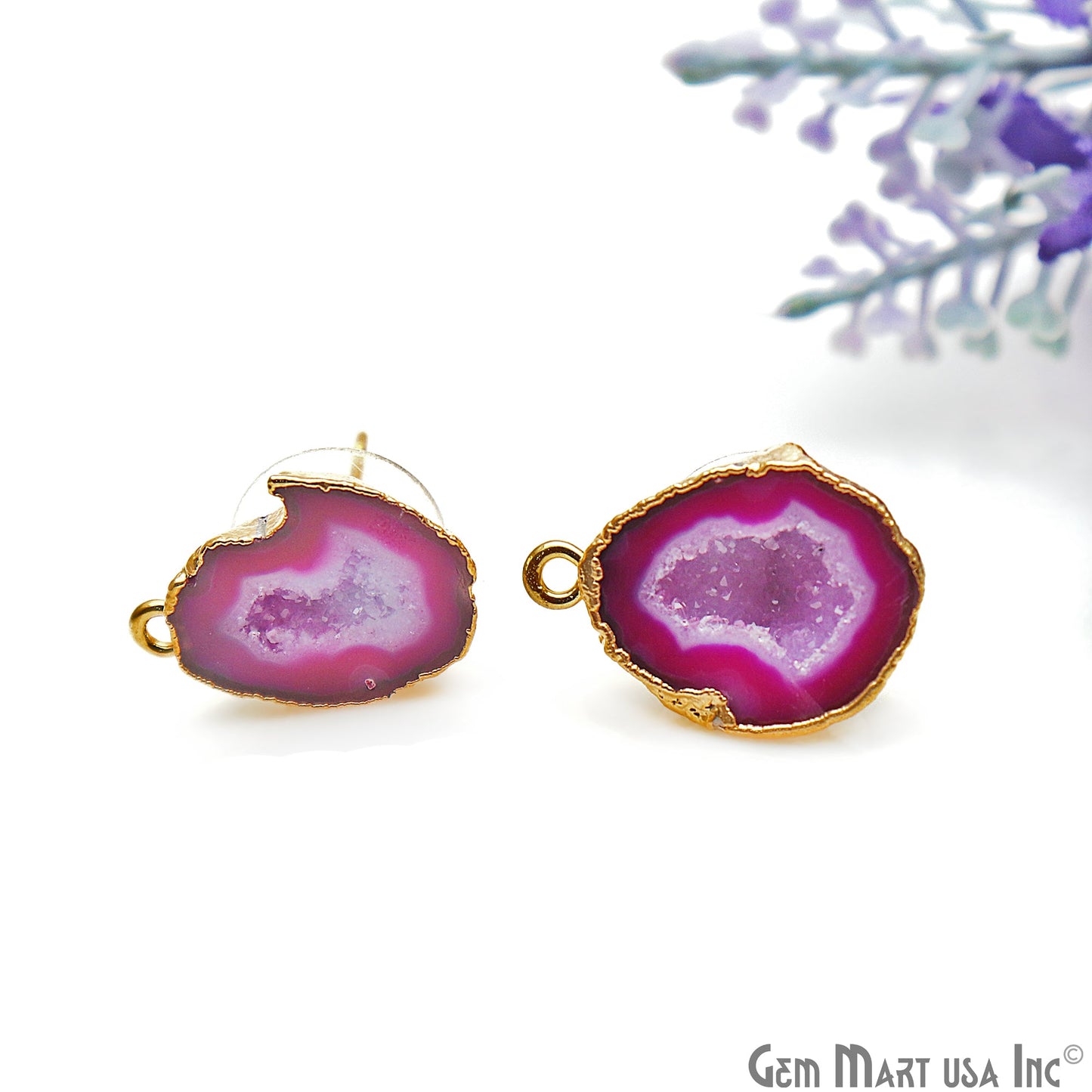 DIY Agate Slice Geode Druzy Gold Edged Loop Connector Studs Earrings