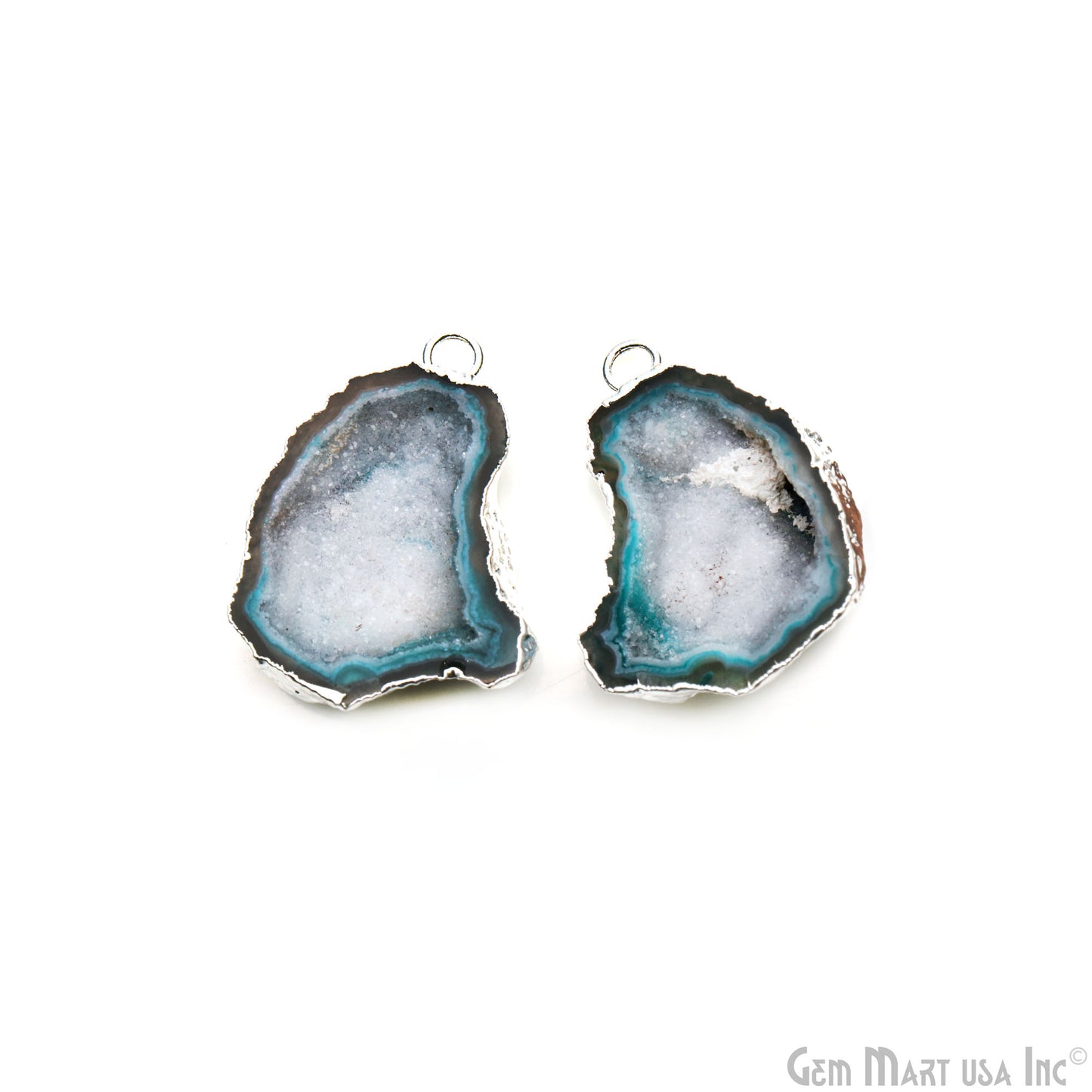 Geode Druzy 30x22mm Organic Silver Electroplated Single Bail Gemstone Earring Connector 1 Pair