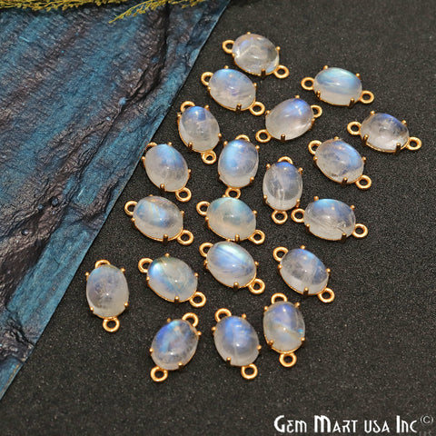 Rainbow Moonstone Cabochon Oval Prong Gold Plated Bail Connector - GemMartUSA