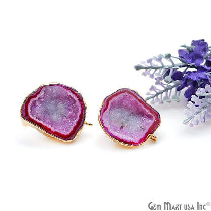 DIY Agate Slice Geode Druzy Gold Edged Loop Connector Studs Earrings