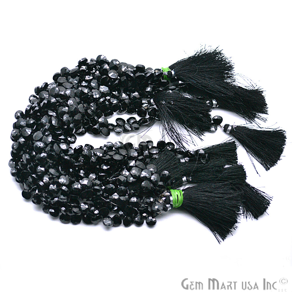 Black Spinel Onion Faceted Gemstone 7-8mm Rondelle Beads - GemMartUSA